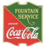 Coca Cola Fountain Service Die Cut Porcelain Sign.