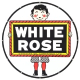 Outstanding White Rose Gasoline Porcelain Sign W/ Enarco Slate Boy Graphic.