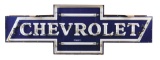 Chevrolet Motor Cars Porcelain Bow Tie Neon Dealership Sign On Original Metal Can.