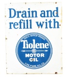 Drain & Refill With Tiolene Motor Oil Porcelain Service Station Sign.