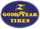 Goodyear Tires Porcelain Sign W/ Flag Graphic.