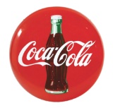 Coca Cola Porcelain Button Sign W/ Bottle Graphic.