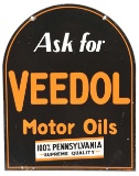 Ask For Veedol Motor Oils Porcelain Tombstone Sign.