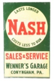 Nash Sales & Service Tin Sign W/ Original Wood Backing.