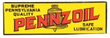 Pennzoil Motor Oil Embossed Tin Sign W/ Bell Graphic.