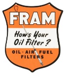 Fram Oil Filters Die Cut Tin Sign.