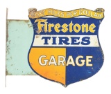 Rare Firestone Tires Auto Supplies & Garage Die Cut Tin Flange.