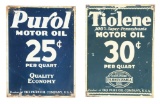 Lot Of Two: Purol & Tiolene Motor Oil Tin Service Station Signs.