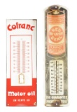 Lot Of 2: Porcelain Thermometers From Colfranc Motor Oil & Red Seal Batteries.