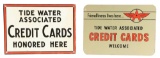 Lot Of 2: Tidewater & Flying A Gasoline Credit Cards Accepted Tin Signs.
