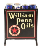 Rare William Penn Motor Oils Tin Oil Bottle Rack W/ Six One Quart Oil Cans.