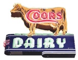 Complete Coors Dairy Die Cut Porcelain Cow Neon Sign W/ Bullnose.