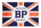 BP Motor Spirit Porcelain Flange Sign W/ Union Jack Graphic.