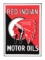 Outstanding Red Indian Motor Oils Porcelain Sign W/ Self Framed Edge.