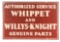 Whippet & Willys Knight Authorized Service & Genuine Parts Porcelain Sign.