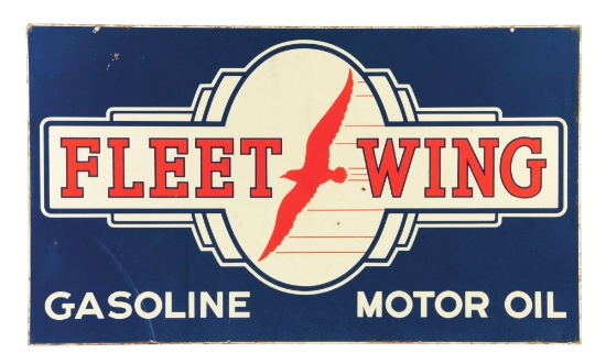 Rare Fleet Wing Gasoline & Motor Oil Porcelain Sign W/ Bird Graphic.