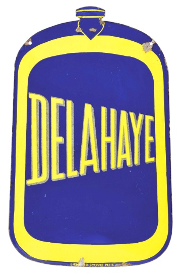 Delahaye Motor Cars Die Cut Porcelain Radiator Sign.