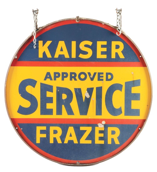 Kaiser Frazer Approved Service Porcelain Sign W/ Original Ring.