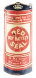 Red Seal Dry Batteries Curved Die Cut Porcelain Sign.