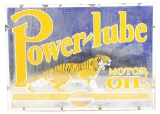 Powerlube Motor Oil Porcelain Sign W/ Tiger Graphic.