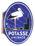 Potasse D'Alsace Porcelain Flange Sign W/ Stork Graphic.