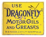 Dragonfly Motor Oils & Greases Porcelain Flange Sign.