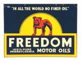 Rare Freedom Motor Oils Tin Sign W/ Bulldog Graphic.