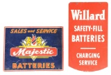 Lot Of 2: Willard & Majestic Batteries Tin Service Station Signs.