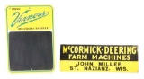 Lot of Two: McCormick Deering Farm Machines & Vernor's Ginger Ale Tin Sign.