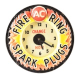 AC Fire Ring Spark Plugs Embossed Plastic Light Up Service Station Clock.