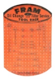 FRAM Oil Change & Filter Service Tool Rack Masonite Sign W/ Hanging Hooks.
