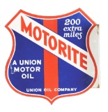 Union Oil Company Motorite Motor Oil Porcelain Flange Sign.