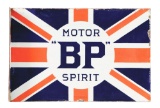 BP Motor Spirit Porcelain Flange Sign W/ Union Jack Graphic.