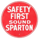Safety First Sound Spartan Horn Porcelain Sign.