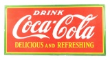 Drink Coca Cola Delicious & Refreshing Porcelain Sign W/ Self Framed Edge.