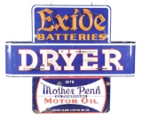Rare Dryer Service Station Porcelain Neon Sign W/ Exide Batteries & Mother Penn Porcelain Panels.