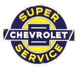 Chevrolet Super Service Die Cut Porcelain Sign.
