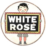 White Rose Gasoline Porcelain Sign W/ Slate Boy Graphic.