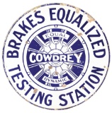 Cowdrey Brakes Equalized Testing Station Porcelain Sign.