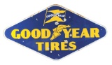 Goodyear Tires Porcelain Sign W/ Winged Foot & Flag Graphic.