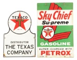 Lot Of 2: Texaco Distributor Key Hole Porcelain Sign & Sky Chief Supreme Porcelain Pump Plate.