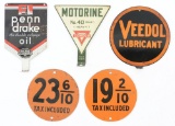 Lot of Five: Tin Lubster Paddle Signs & Gasoline Pricer Signs.