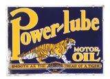 Powerlube Motor Oil Porcelain Sign W/ Tiger Graphic.