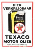 Rare Texaco Motor Oil Porcelain Sign W/ Pouring Can Graphic.