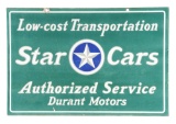 Star Cars & Durant Motors Authorized Service Porcelain Sign.