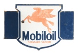 Mobiloil Die Cut Porcelain Flange Sign W/ Pegasus Graphic.