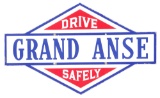 Grand Anse Drive Safely Die Cut Porcelain Sign.