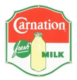 Carnation Fresh Milk Die Cut Porcelain Sign.