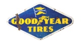 Goodyear Tires Porcelain Sign W/ Winged Foot & Flag Graphic.