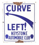 Keystone Automobile Club Curve Left Porcelain Roadside Sign.